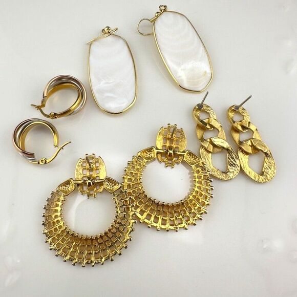 Gold Tone Earring bundle lot Door Knocker Hoop Dangle Drop Chain link - Picture 3 of 5
